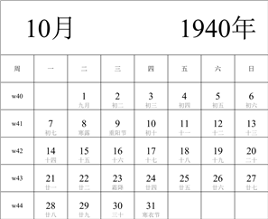 1940年日历